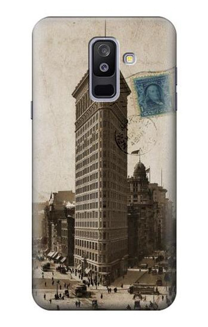 W2832 New York 1903 Flatiron Building Postcard Hard Case and Leather Flip Case For Samsung Galaxy A6+ (2018), J8 Plus 2018, A6 Plus 2018