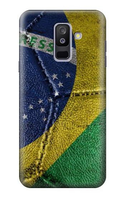 W3297 Brazil Flag Vintage Football Graphic Hard Case and Leather Flip Case For Samsung Galaxy A6+ (2018), J8 Plus 2018, A6 Plus 2018