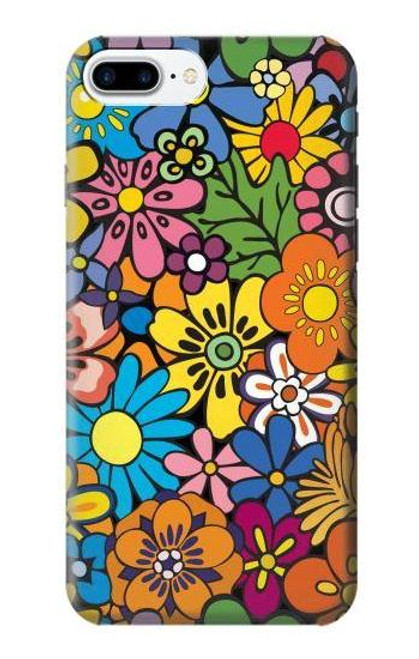 W3281 Colorful Hippie Flowers Pattern Hard Case and Leather Flip Case For iPhone 7 Plus, iPhone 8 Plus