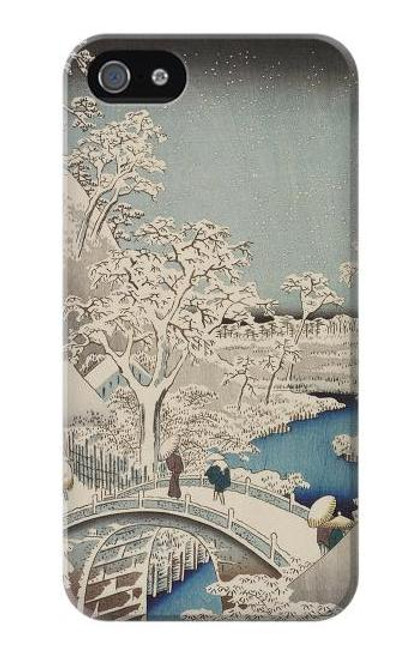 W3350 Utagawa Hiroshige Drum Bridge Yuhi Hill in Meguro Hard Case and Leather Flip Case For iPhone 4 4S