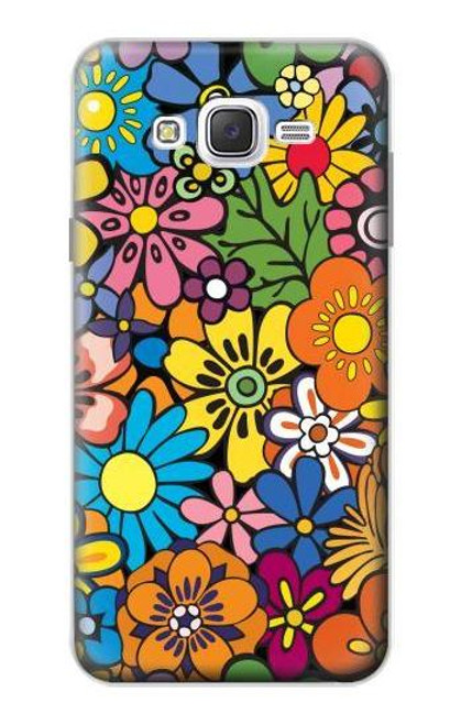 W3281 Colorful Hippie Flowers Pattern Hard Case and Leather Flip Case For Samsung Galaxy J7