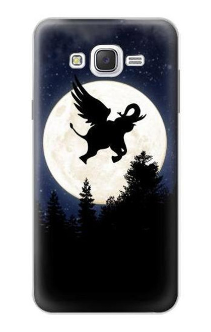 W3323 Flying Elephant Full Moon Night Hard Case and Leather Flip Case For Samsung Galaxy J7