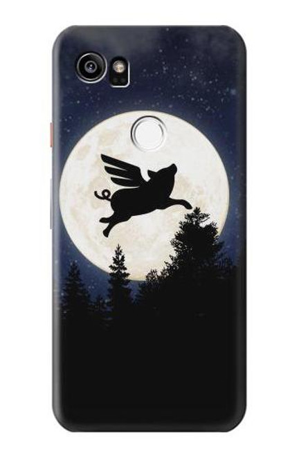 W3289 Flying Pig Full Moon Night Hard Case and Leather Flip Case For Google Pixel 2 XL