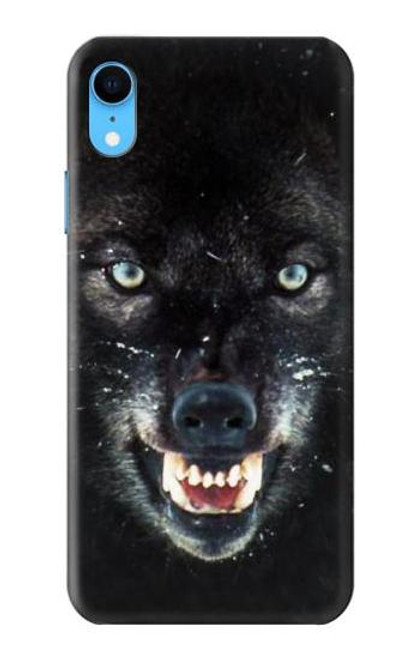 W2823 Black Wolf Blue Eyes Face Hard Case and Leather Flip Case For iPhone XR