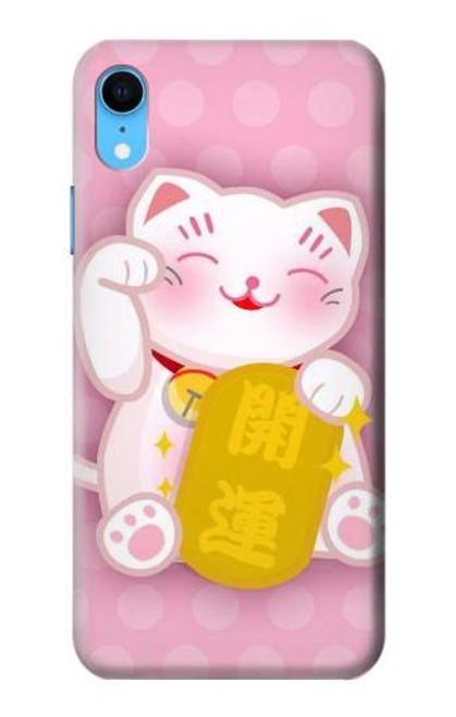 W3025 Pink Maneki Neko Lucky Cat Hard Case and Leather Flip Case For iPhone XR