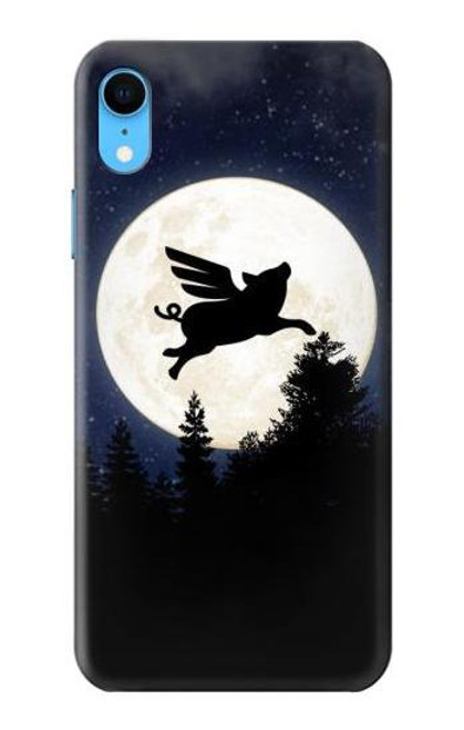 W3289 Flying Pig Full Moon Night Hard Case and Leather Flip Case For iPhone XR