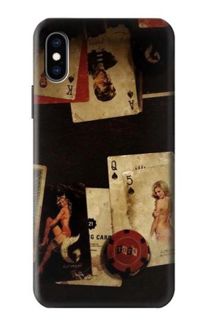 W1069 Old Vintage Sexy Poker Hard Case and Leather Flip Case For iPhone X, iPhone XS