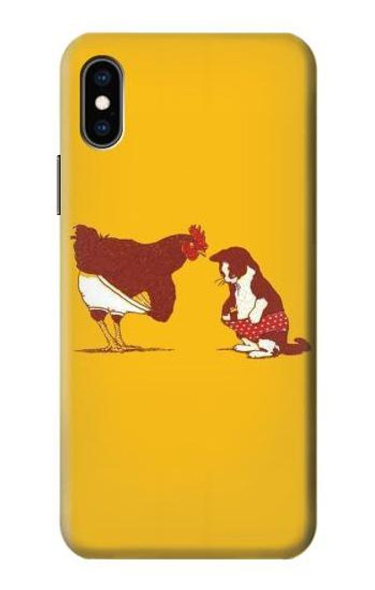 W1093 Rooster and Cat Joke Hard Case and Leather Flip Case For iPhone X, iPhone XS