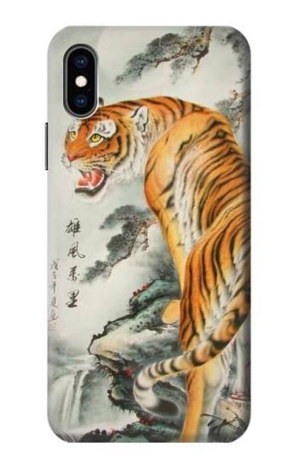 W1934 Chinese Tiger Painting Hard Case and Leather Flip Case For iPhone X, iPhone XS