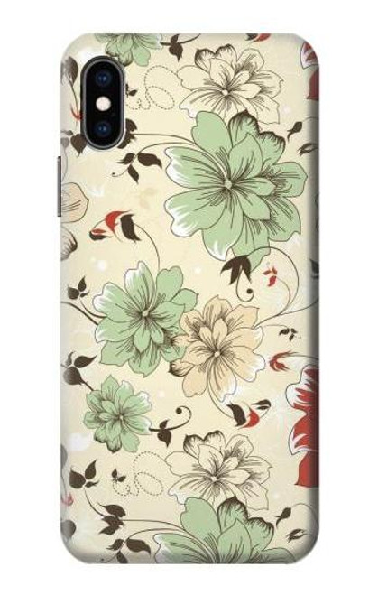 W2179 Flower Floral Vintage Art Pattern Hard Case and Leather Flip Case For iPhone X, iPhone XS