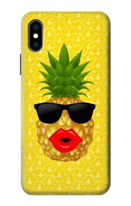 W2443 Funny Pineapple Sunglasses Kiss Hard Case and Leather Flip Case For iPhone X, iPhone XS