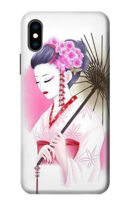 W2579 Japanese Traditional Geisha Kimono Hard Case and Leather Flip Case For iPhone X, iPhone XS