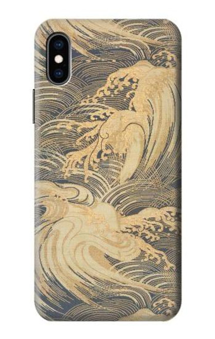 W2680 Japan Art Obi With Stylized Waves Hard Case and Leather Flip Case For iPhone X, iPhone XS