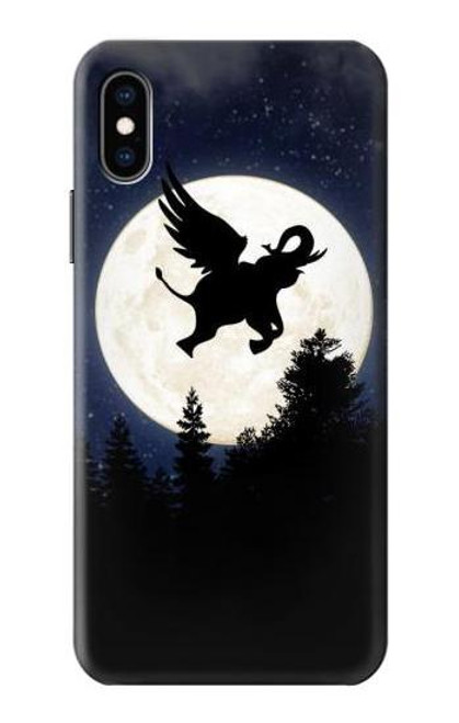 W3323 Flying Elephant Full Moon Night Hard Case and Leather Flip Case For iPhone X, iPhone XS