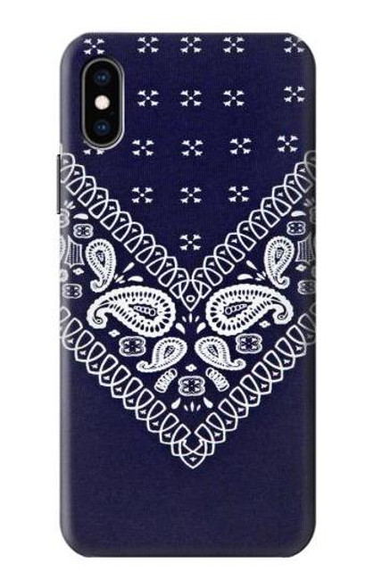 W3357 Navy Blue Bandana Pattern Hard Case and Leather Flip Case For iPhone X, iPhone XS