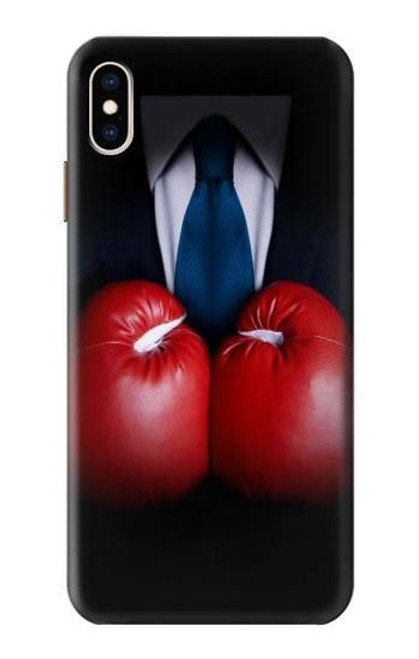 W2261 Businessman Black Suit With Boxing Gloves Hard Case and Leather Flip Case For iPhone XS Max