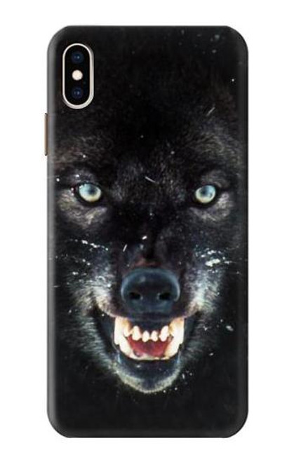 W2823 Black Wolf Blue Eyes Face Hard Case and Leather Flip Case For iPhone XS Max