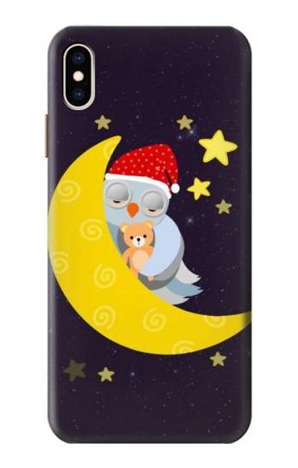 W2849 Cute Sleepy Owl Moon Night Hard Case and Leather Flip Case For iPhone XS Max