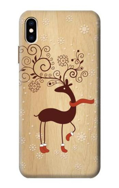 W3081 Wooden Raindeer Graphic Printed Hard Case and Leather Flip Case For iPhone XS Max