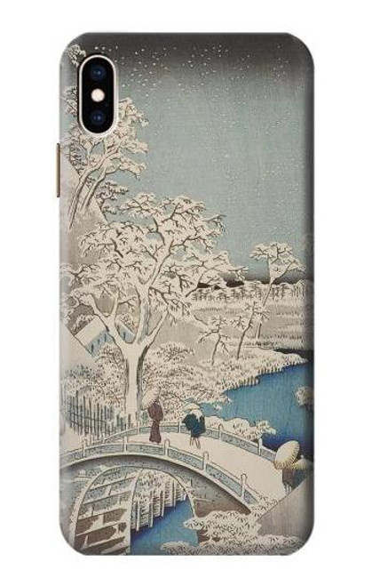 W3350 Utagawa Hiroshige Drum Bridge Yuhi Hill in Meguro Hard Case and Leather Flip Case For iPhone XS Max