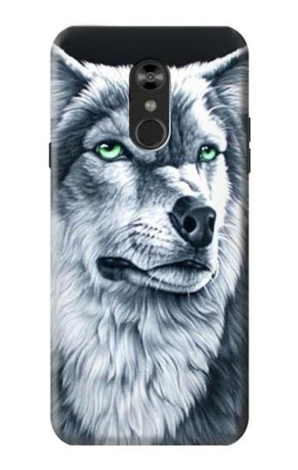 W0123 Grim White Wolf Hard Case and Leather Flip Case For LG Q Stylo 4, LG Q Stylus