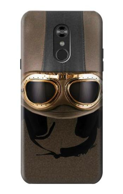 W2645 Vintage Brown Goggles Motorcycle Helmet Hard Case and Leather Flip Case For LG Q Stylo 4, LG Q Stylus