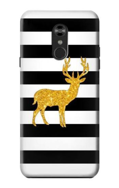 W2794 Black and White Striped Deer Gold Sparkles Hard Case and Leather Flip Case For LG Q Stylo 4, LG Q Stylus