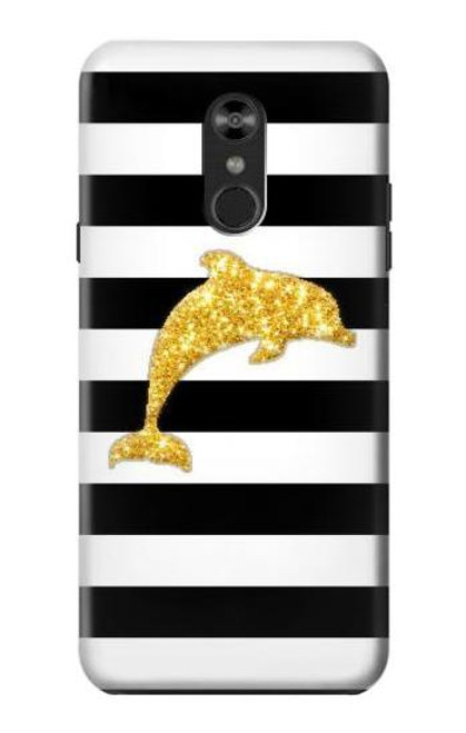 W2882 Black and White Striped Gold Dolphin Hard Case and Leather Flip Case For LG Q Stylo 4, LG Q Stylus