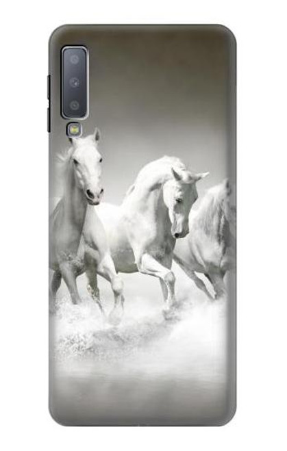 W0933 White Horses Hard Case and Leather Flip Case For Samsung Galaxy A7 (2018)