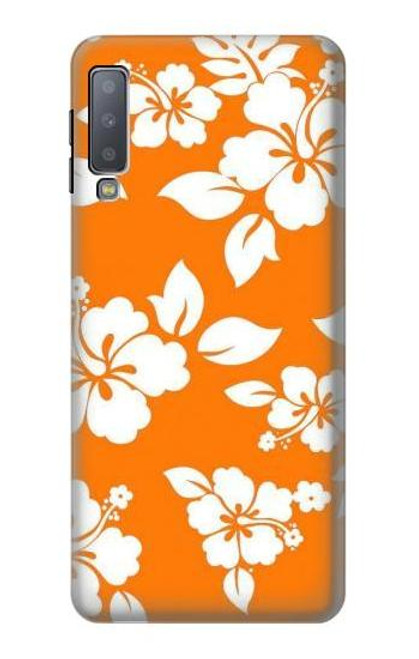 W2245 Hawaiian Hibiscus Orange Pattern Hard Case and Leather Flip Case For Samsung Galaxy A7 (2018)