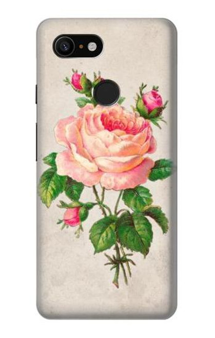 W3079 Vintage Pink Rose Hard Case and Leather Flip Case For Google Pixel 3