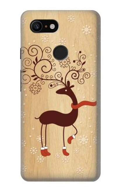 W3081 Wooden Raindeer Graphic Printed Hard Case and Leather Flip Case For Google Pixel 3