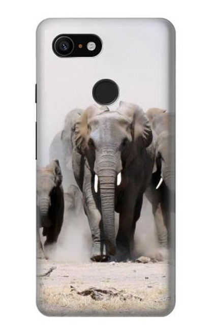 W3142 African Elephant Hard Case and Leather Flip Case For Google Pixel 3