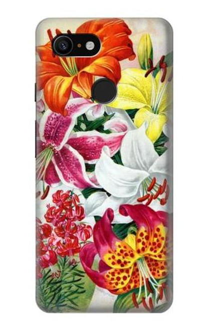 W3205 Retro Art Flowers Hard Case and Leather Flip Case For Google Pixel 3