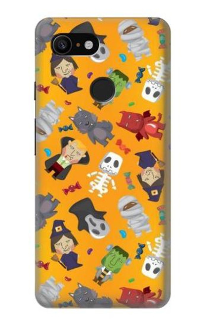 W3275 Cute Halloween Cartoon Pattern Hard Case and Leather Flip Case For Google Pixel 3