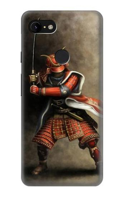 W0796 Japan Red Samurai Hard Case and Leather Flip Case For Google Pixel 3 XL