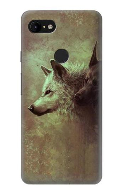 W0931 White Black Wolf Hard Case and Leather Flip Case For Google Pixel 3 XL