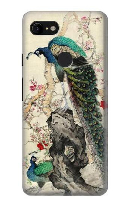 W2086 Peacock Painting Hard Case and Leather Flip Case For Google Pixel 3 XL