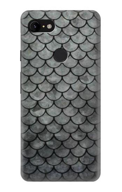 W2950 Silver Fish Scale Hard Case and Leather Flip Case For Google Pixel 3 XL