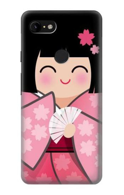 W3042 Japan Girl Hina Doll Kimono Sakura Hard Case and Leather Flip Case For Google Pixel 3 XL