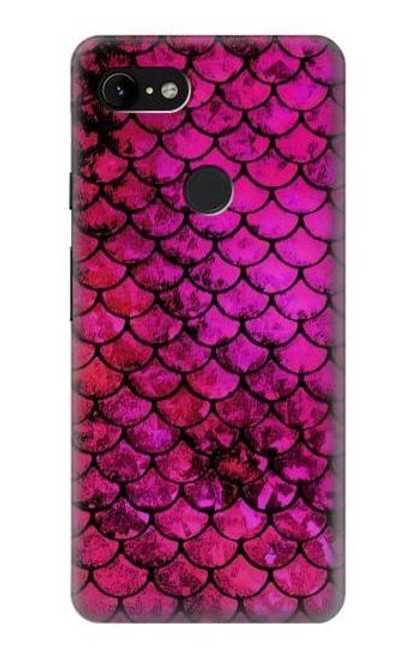 W3051 Pink Mermaid Fish Scale Hard Case and Leather Flip Case For Google Pixel 3 XL
