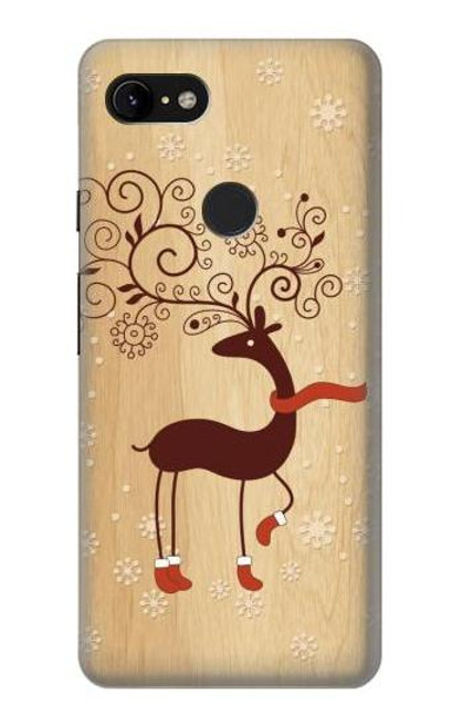 W3081 Wooden Raindeer Graphic Printed Hard Case and Leather Flip Case For Google Pixel 3 XL