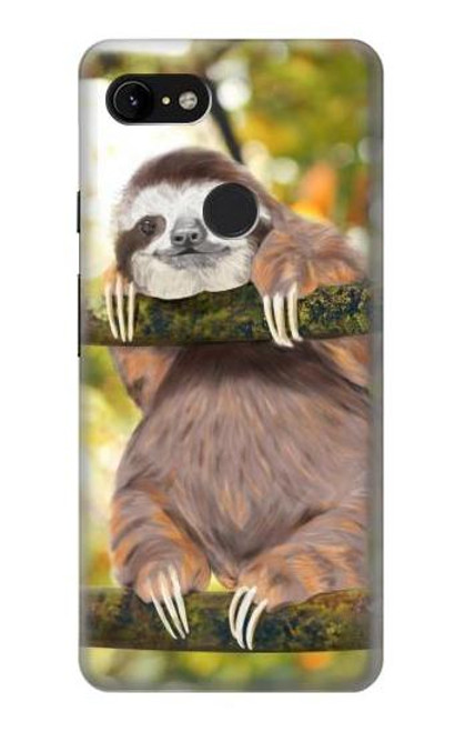 W3138 Cute Baby Sloth Paint Hard Case and Leather Flip Case For Google Pixel 3 XL