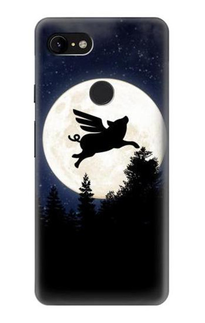 W3289 Flying Pig Full Moon Night Hard Case and Leather Flip Case For Google Pixel 3 XL