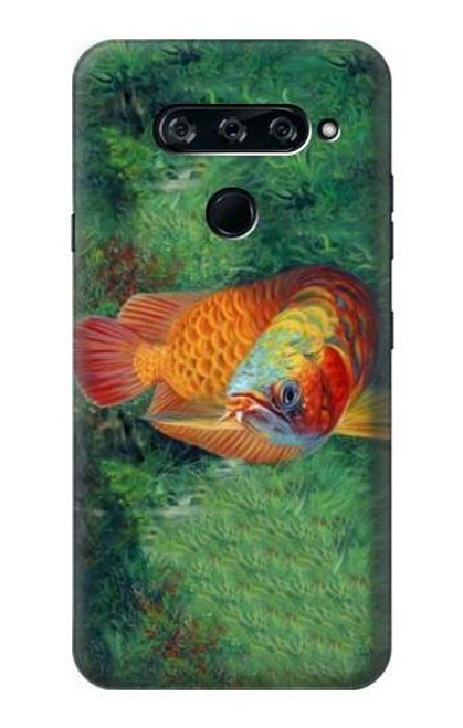 W1157 Red Arowana Fish Hard Case and Leather Flip Case For LG V40, LG V40 ThinQ