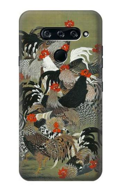 W2699 Ito Jakuchu Rooster Hard Case and Leather Flip Case For LG V40, LG V40 ThinQ