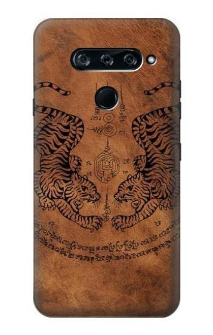 W3209 Sak Yant Twin Tiger Hard Case and Leather Flip Case For LG V40, LG V40 ThinQ