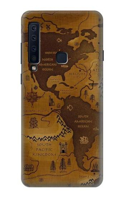 W2861 Antique World Map Hard Case and Leather Flip Case For Samsung Galaxy A9 (2018), A9 Star Pro, A9s