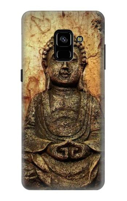 W0344 Buddha Rock Carving Hard Case and Leather Flip Case For Samsung Galaxy A8 Plus (2018)