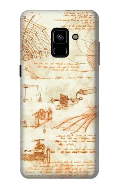 W0566 Technical Drawing Da Vinci Hard Case and Leather Flip Case For Samsung Galaxy A8 Plus (2018)